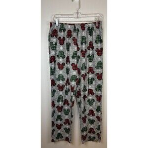 DISNEY Gray w/Red Green Mickey Pajama Pants Fleece Comfort Lounge Medium Holiday